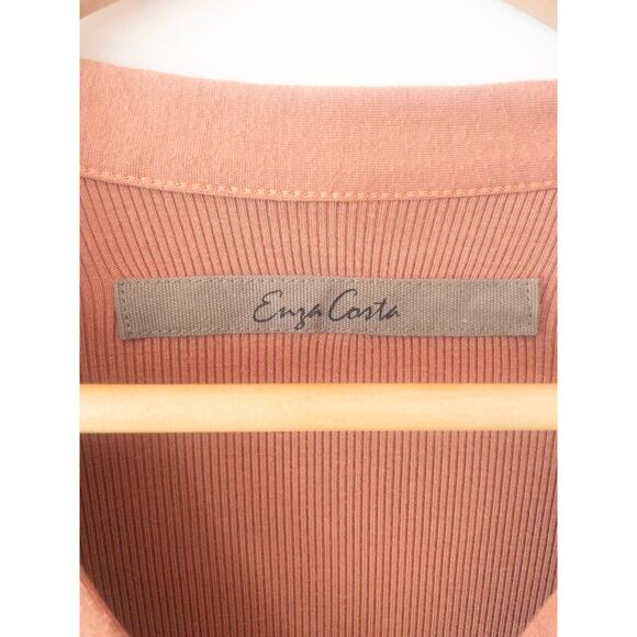 Enza Costa Silk Rib Cardigan Midi Dress in Adobe Brown Size Small - Picture 3 of 5